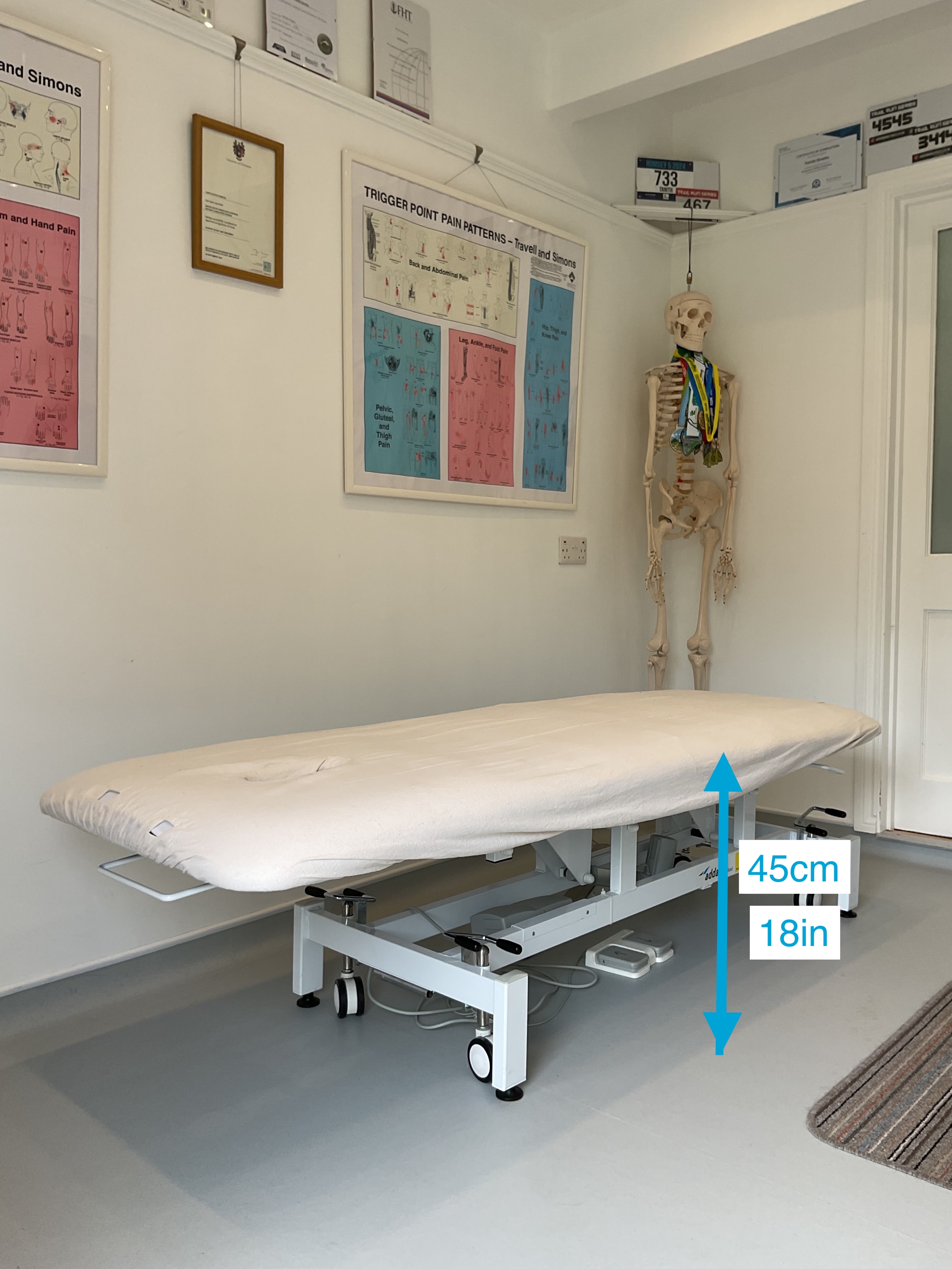 The treatment couch at a low height